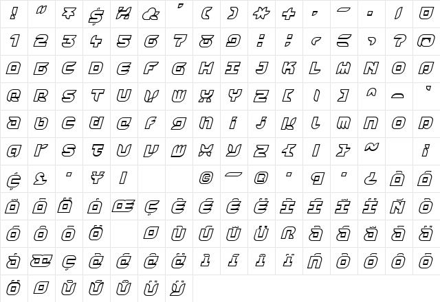 Yr72OutlineItalic Regular Character Map Yr72OutlineItalic Regular Character Map