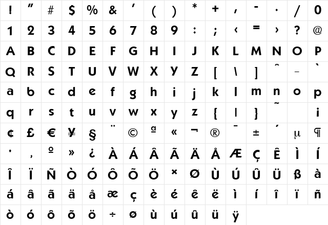 KoblenzSerial Bold Character Map KoblenzSerial Bold Character Map