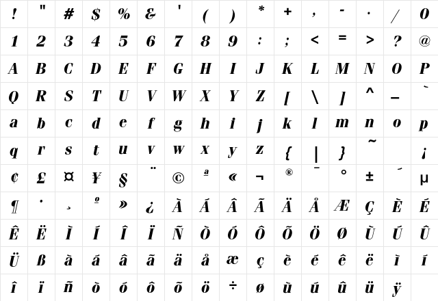 FeniceEF-BoldItalic Regular Character Map FeniceEF-BoldItalic Regular Character Map
