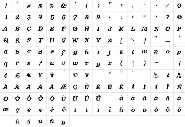 JollyRoger Regular Character Map JollyRoger Regular Character Map