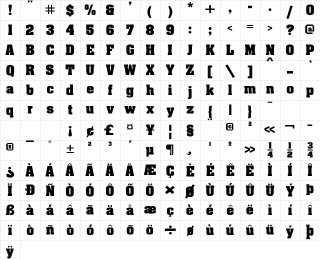 AardvarkBold Regular Character Map AardvarkBold Regular Character Map