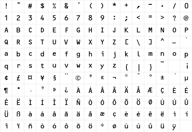 OCRBEF-Regular Regular Character Map OCRBEF-Regular Regular Character Map