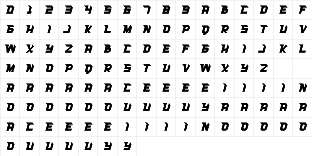 RACE SPACE REGULAR 1 Character Map RACE SPACE REGULAR 1 Character Map