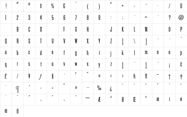 SchindlerBook Regular Character Map SchindlerBook Regular Character Map