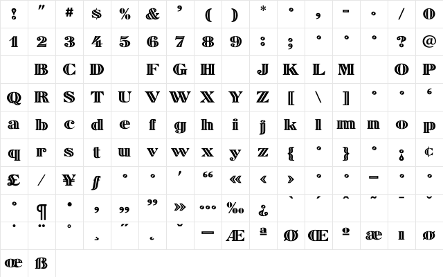 SphinxInline Regular Character Map SphinxInline Regular Character Map