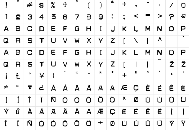 Carbon-14 Stout Regular Character Map Carbon-14 Stout Regular Character Map