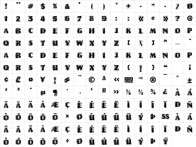 LinoLetterCutRagged Regular Character Map LinoLetterCutRagged Regular Character Map