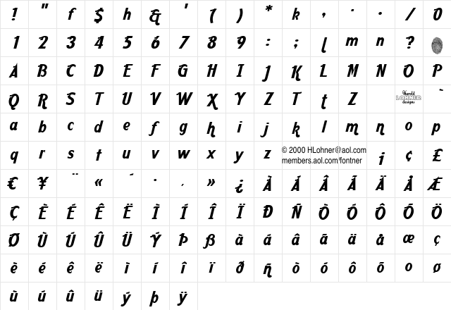 Aarvark Cafe Regular Character Map Aarvark Cafe Regular Character Map