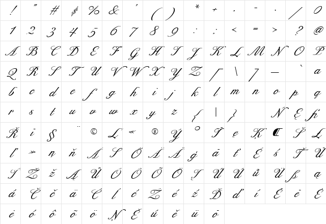 ExcelsiorScriptTextCE Regular Character Map ExcelsiorScriptTextCE Regular Character Map