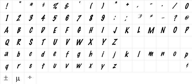 FeltMark Italic Character Map FeltMark Italic Character Map