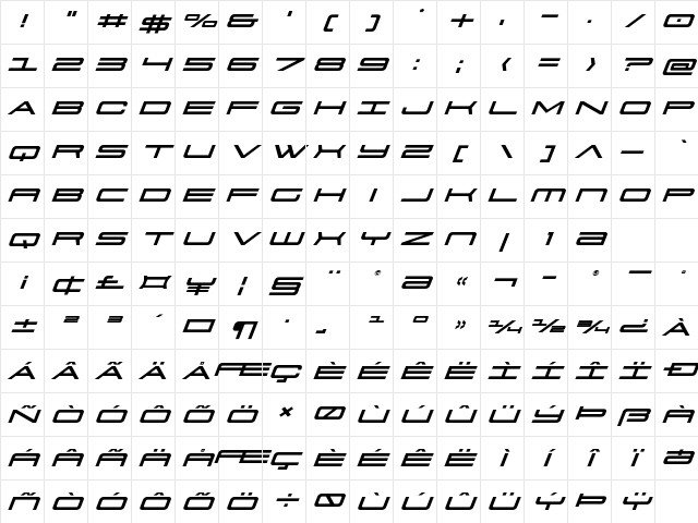 911 Porscha Expanded Italic Expanded Italic Character Map 911 Porscha Expanded Italic Expanded Italic Character Map