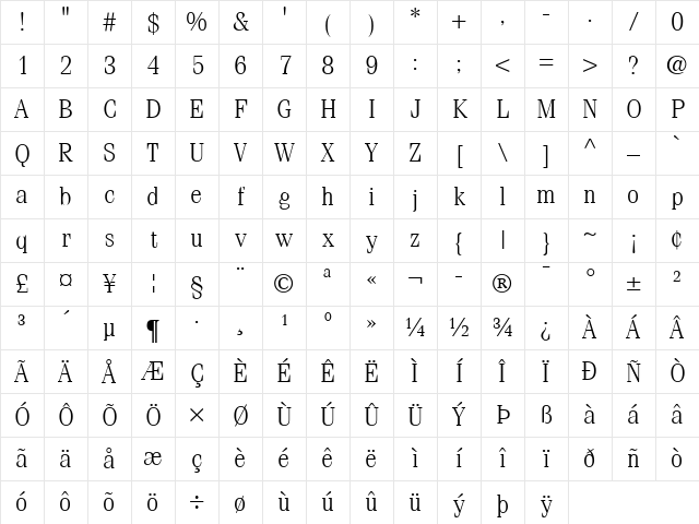 ITCFenice LT Light Regular Character Map ITCFenice LT Light Regular Character Map