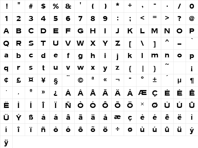AmericanGotURWTBol Regular Character Map AmericanGotURWTBol Regular Character Map
