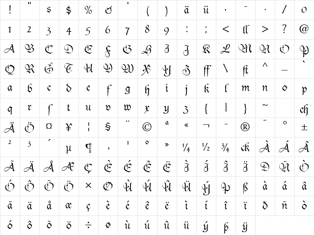 DucDeBerry LT Dfr Regular Character Map DucDeBerry LT Dfr Regular Character Map