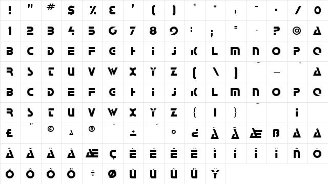 Galactican Regular Character Map Galactican Regular Character Map