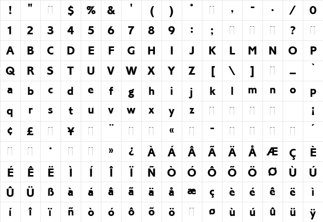 Corinthian Bold Regular Character Map Corinthian Bold Regular Character Map