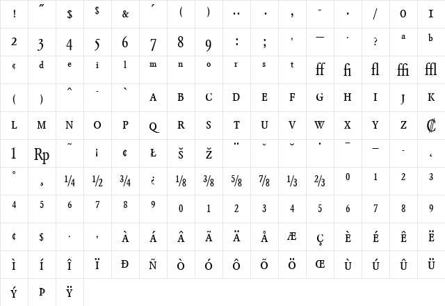 GaramondBEExpert-Condensed Roman Character Map GaramondBEExpert-Condensed Roman Character Map