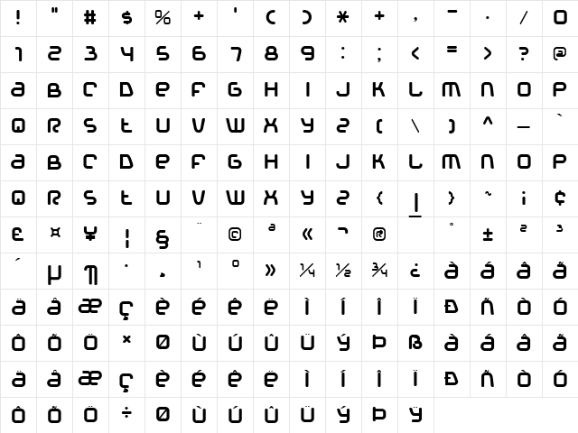 Glamorous BV Regular Character Map Glamorous BV Regular Character Map
