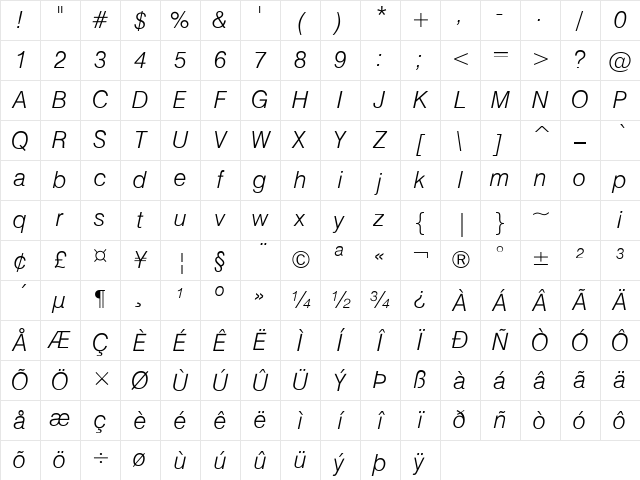 HailstenLight Italic Character Map HailstenLight Italic Character Map
