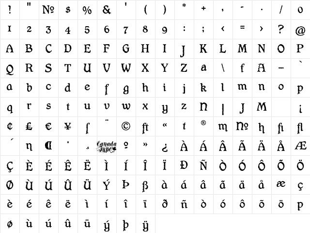 Hamlet Headstone OsF Regular Character Map Hamlet Headstone OsF Regular Character Map