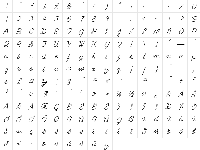 Hu_PlainPensle Italic Regular Character Map Hu_PlainPensle Italic Regular Character Map