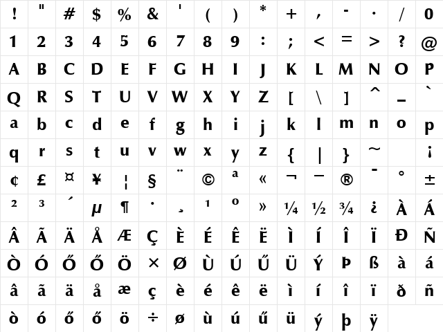 H_Zapf Humanist 601 Ultra BT Regular Character Map H_Zapf Humanist 601 Ultra BT Regular Character Map