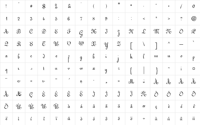 ArabescoScript Regular Character Map ArabescoScript Regular Character Map