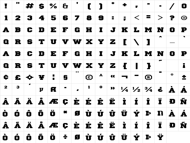 IvyLeagueExtendedSolid Regular Character Map IvyLeagueExtendedSolid Regular Character Map