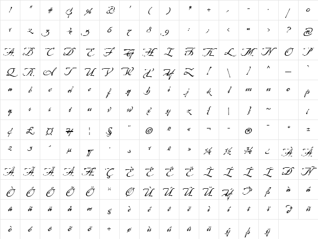 Arcana GMM Std Manuscript Regular Character Map Arcana GMM Std Manuscript Regular Character Map