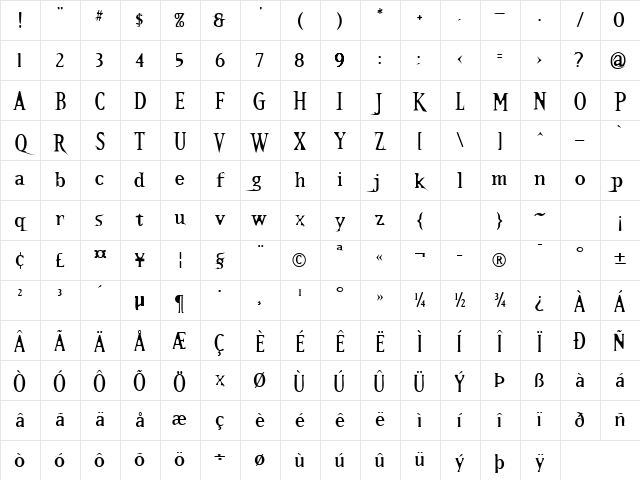 Kallamar Stout Regular Character Map Kallamar Stout Regular Character Map