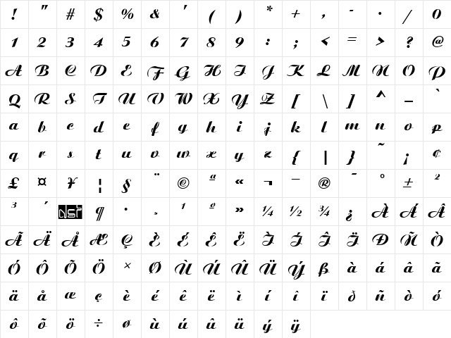 Ariston Bold Character Map Ariston Bold Character Map