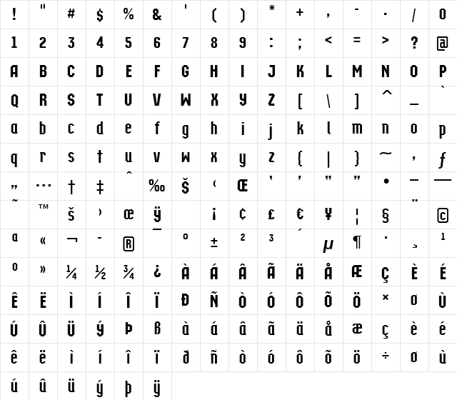 a_Technics DemiBold Character Map a_Technics DemiBold Character Map