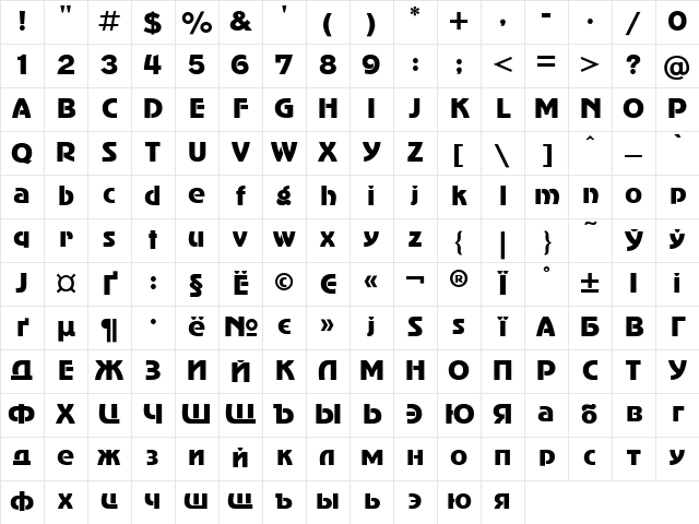 UkrainianAdverGothic Regular Character Map UkrainianAdverGothic Regular Character Map