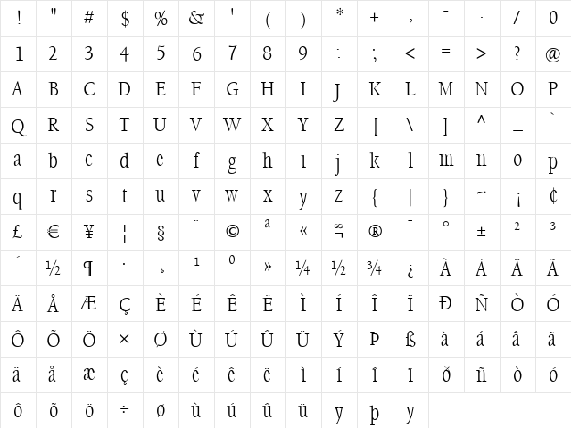 SteepOldstyle Regular Character Map SteepOldstyle Regular Character Map