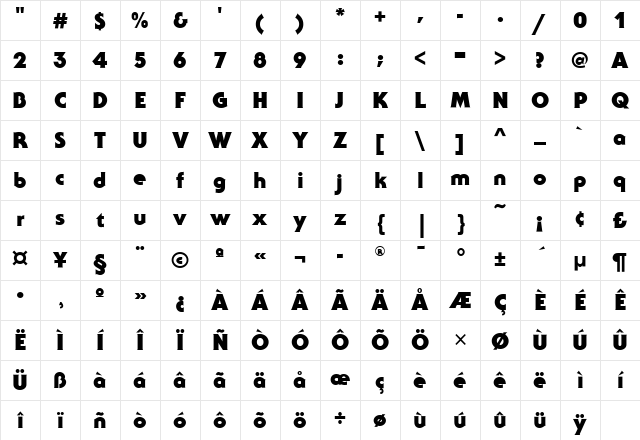 SerifGothicHvyITC Black Character Map SerifGothicHvyITC Black Character Map
