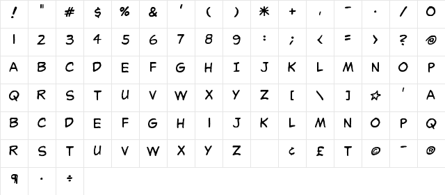 OdaBalloon Regular Character Map OdaBalloon Regular Character Map