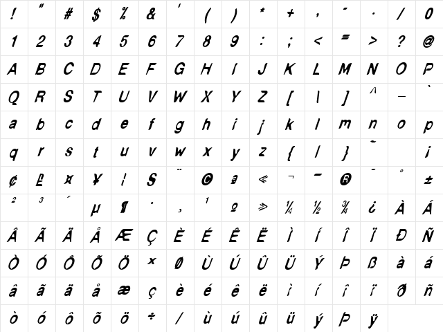 NudE Rubenesque Italic Regular Character Map NudE Rubenesque Italic Regular Character Map