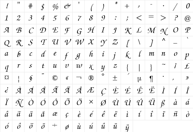 ZapfChanceryBQ-MediumItalic Medium Italic Character Map ZapfChanceryBQ-MediumItalic Medium Italic Character Map