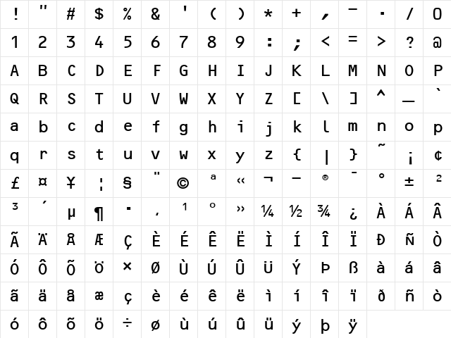 OCRBAlternate Roman Character Map OCRBAlternate Roman Character Map