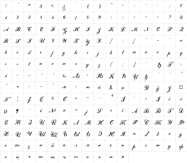 Odessa Script Cyr Regular Character Map Odessa Script Cyr Regular Character Map