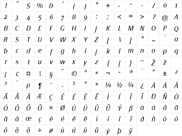 PageSans-LightItalic Regular Character Map PageSans-LightItalic Regular Character Map