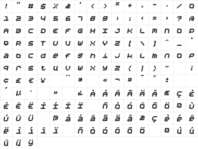 BpositiveItalic Regular Character Map BpositiveItalic Regular Character Map