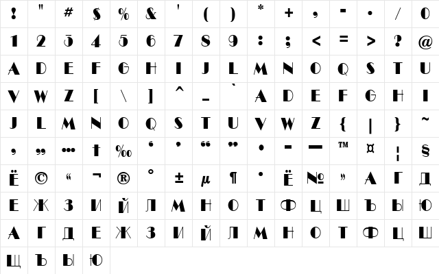 a_BentTitulNr Regular Character Map a_BentTitulNr Regular Character Map