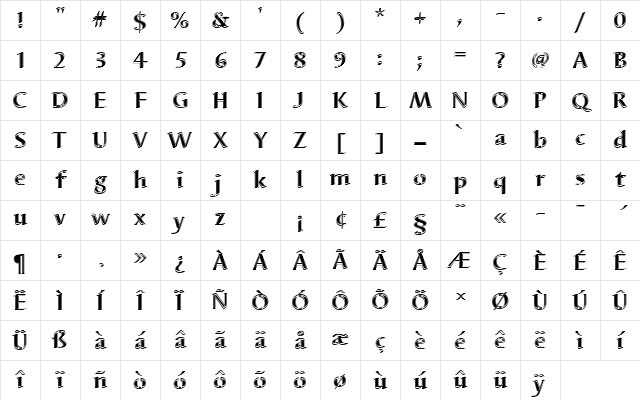 BarbedorTBolIn1 Regular Character Map BarbedorTBolIn1 Regular Character Map