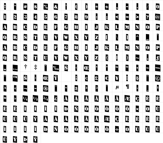 a_DodgerCmDn Regular Character Map a_DodgerCmDn Regular Character Map