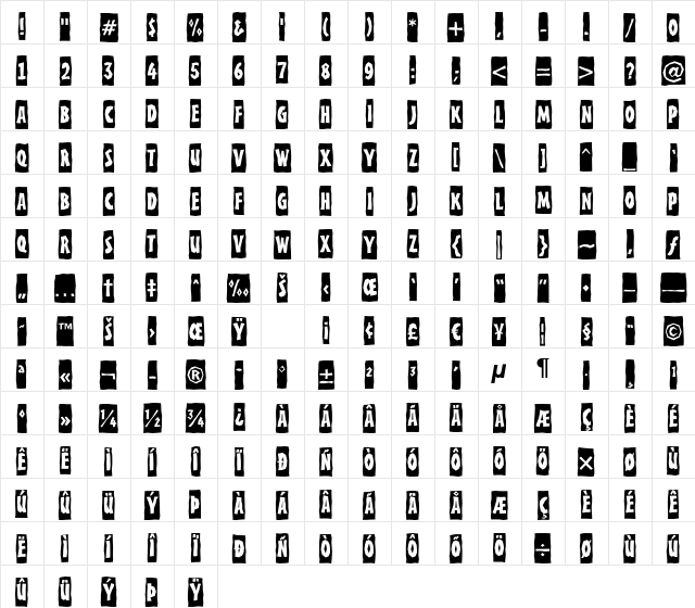 a_FrudgerCmBrk Regular Character Map a_FrudgerCmBrk Regular Character Map