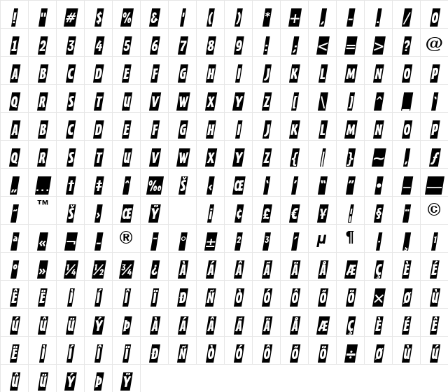 a_FrudgerCmObl Regular Character Map a_FrudgerCmObl Regular Character Map