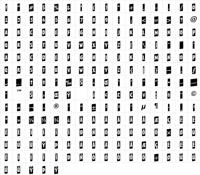 a_FrudgerCmUp Regular Character Map a_FrudgerCmUp Regular Character Map