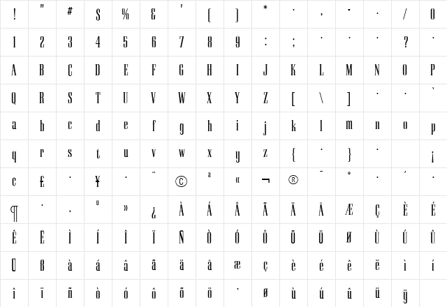PallMallLight Roman Character Map PallMallLight Roman Character Map