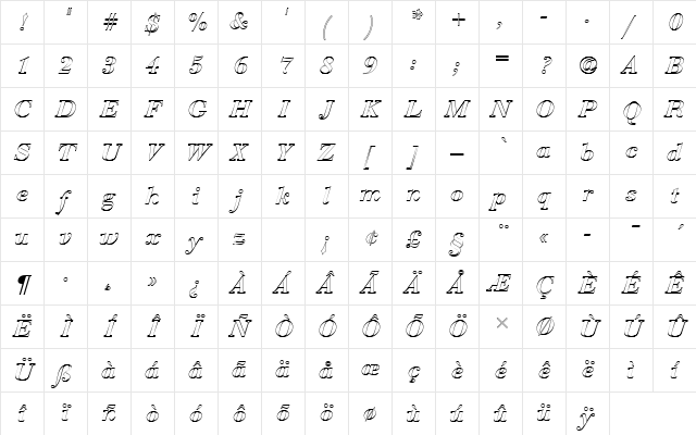 BauerBodDDemBolItaOu1 Regular Character Map BauerBodDDemBolItaOu1 Regular Character Map
